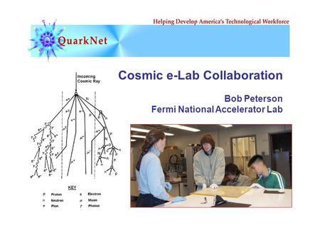 Cosmic e-Lab Collaboration Bob Peterson Fermi National Accelerator Lab.