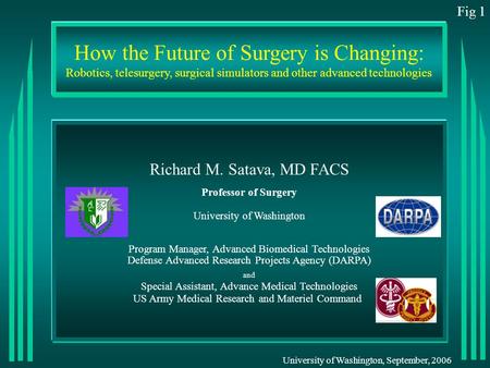 Fig 1 How the Future of Surgery is Changing: Robotics, telesurgery, surgical simulators and other advanced technologies Richard M. Satava, MD FACS Professor.