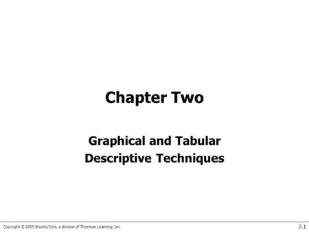 Copyright © 2005 Brooks/Cole, a division of Thomson Learning, Inc. 2.1 Chapter Two Graphical and Tabular Descriptive Techniques.
