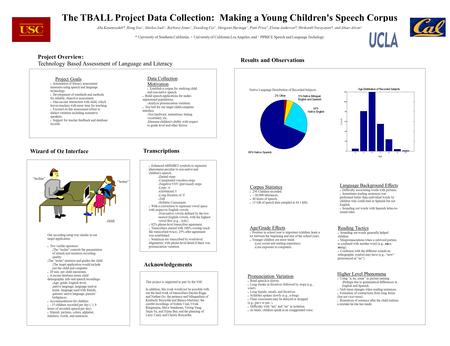 The TBALL Project Data Collection: Making a Young Children's Speech Corpus Abe Kazemzadeh*, Hong You +, Markus Iseli +, Barbara Jones +, Xiaodong Cui +,