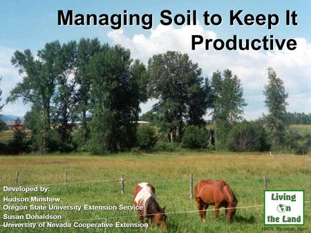 Managing Soil to Keep It Productive Developed by: Hudson Minshew Oregon State University Extension Service Susan Donaldson University of Nevada Cooperative.