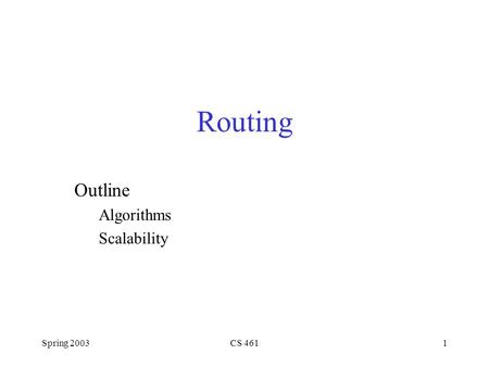 Spring 2003CS 4611 Routing Outline Algorithms Scalability.