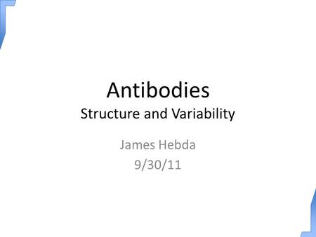 Antibodies Structure and Variability James Hebda 9/30/11.