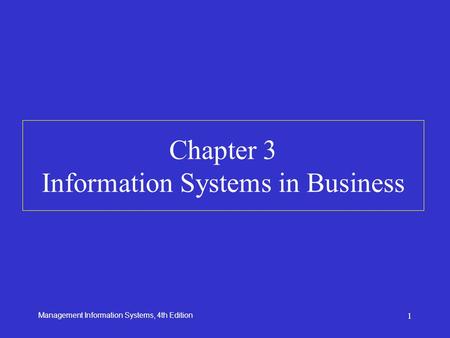 Management Information Systems, 4th Edition 1 Chapter 3 Information Systems in Business.
