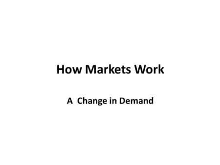 How Markets Work A Change in Demand. When a factor that affects the buying plan other than the price of the good changes, there is a change in demand.