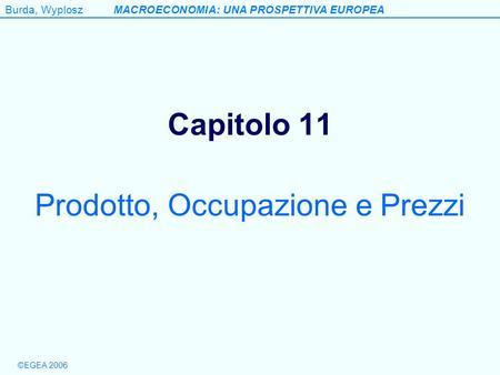 ©EGEA 2006 Burda, WyploszMACROECONOMIA: UNA PROSPETTIVA EUROPEA Capitolo 11 Prodotto, Occupazione e Prezzi.