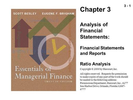 3 - 1 Copyright (C) 2000 by Harcourt, Inc. All rights reserved. Chapter 3 Analysis of Financial Statements: Financial Statements and Reports Ratio Analysis.