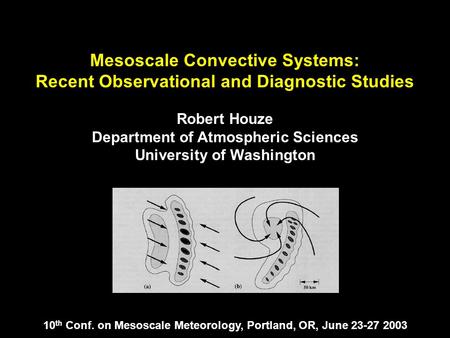Mesoscale Convective Systems: Recent Observational and Diagnostic Studies Robert Houze Department of Atmospheric Sciences University of Washington 10 th.