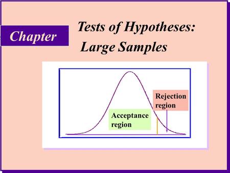 Tests of Hypotheses: Large Samples Chapter Rejection region Acceptance