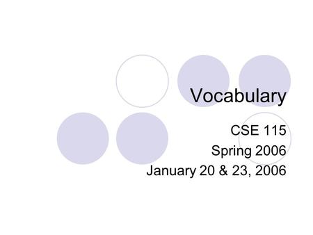 Vocabulary CSE 115 Spring 2006 January 20 & 23, 2006.