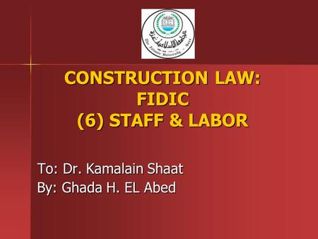 CONSTRUCTION LAW: FIDIC (6) STAFF & LABOR