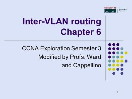 1 Inter-VLAN routing Chapter 6 CCNA Exploration Semester 3 Modified by Profs. Ward and Cappellino.