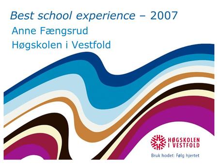Best school experience – 2007 Anne Fængsrud Høgskolen i Vestfold.