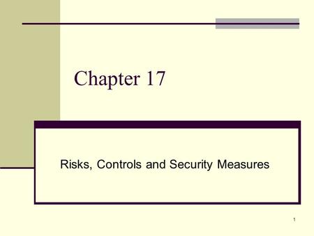 Risks, Controls and Security Measures