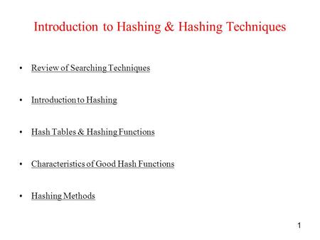 Introduction to Hashing & Hashing Techniques