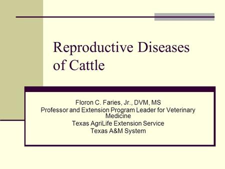 Reproductive Diseases of Cattle