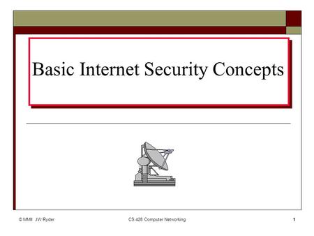 © MMII JW RyderCS 428 Computer Networking1 Basic Internet Security Concepts.