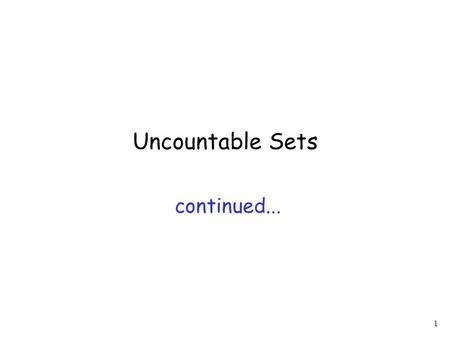 1 Uncountable Sets continued.... 2 Theorem: Let be an infinite countable set. The powerset of is uncountable.