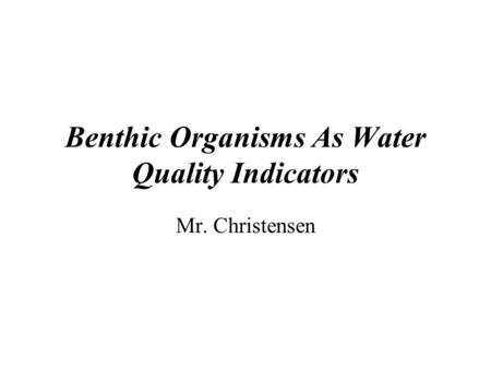 Benthic Organisms As Water Quality Indicators Mr. Christensen.