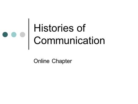 Histories of Communication Online Chapter. Historiography Persuasive effect of writing history in particular ways. History written within contemporary.