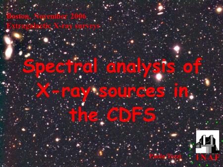 Boston, November 2006 Extragalactic X-ray surveys Paolo Tozzi Spectral analysis of X-ray sources in the CDFS.