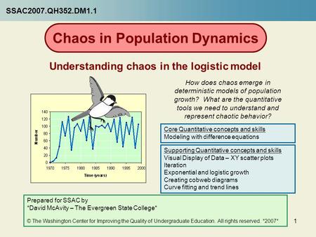 1 Chaos in Population Dynamics Understanding chaos in the logistic model How does chaos emerge in deterministic models of population growth? What are the.