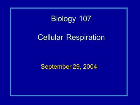 Biology 107 Cellular Respiration September 29, 2004.