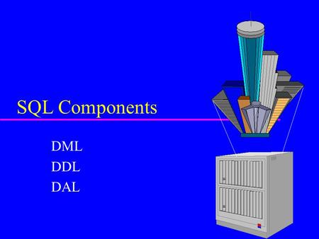 SQL Components DML DDL DAL. Overview u Getting the records onto the disk - mapping u Managing disk space u SQL Modes u Ceating database.