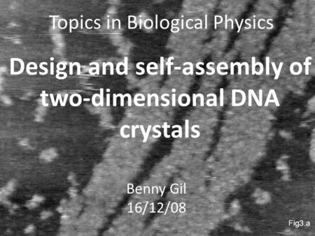 Topics in Biological Physics Design and self-assembly of two-dimensional DNA crystals Benny Gil 16/12/08 Fig3.a.