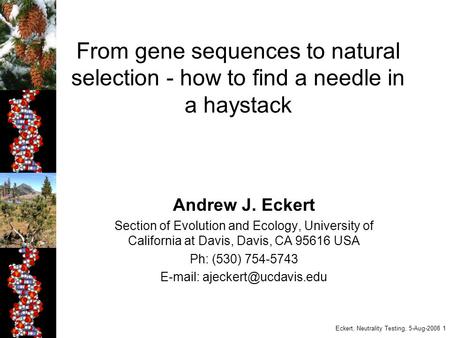 E-mail: ajeckert@ucdavis.edu From gene sequences to natural selection - how to find a needle in a haystack Andrew J. Eckert Section of Evolution and Ecology,