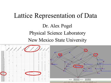 Lattice Representation of Data Dr. Alex Pogel Physical Science Laboratory New Mexico State University.