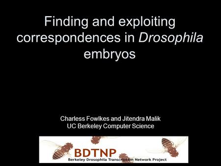 Finding and exploiting correspondences in Drosophila embryos Charless Fowlkes and Jitendra Malik UC Berkeley Computer Science.