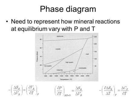 Phase diagram Need to represent how mineral reactions at equilibrium vary with P and T.