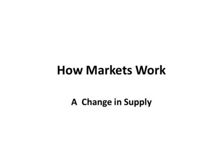 How Markets Work A Change in Supply. When any other factor affecting supply of a good other than its price changes, there is a change in supply curve.
