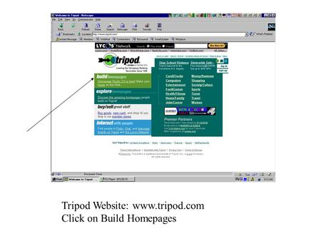 Tripod Website: www.tripod.com Click on Build Homepages.