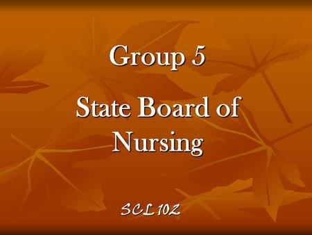 Group 5 State Board of Nursing SCL 102. I.INTRODUCTION General Introduction of the State Board of Nursing Impact of State Board of Nursing and nurses.