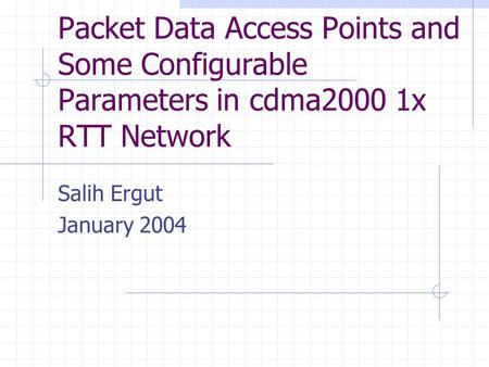 Packet Data Access Points and Some Configurable Parameters in cdma2000 1x RTT Network Salih Ergut January 2004.