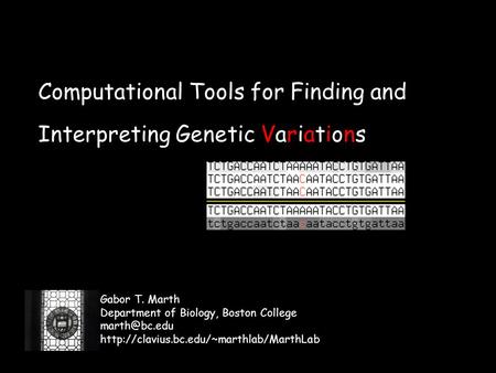 Computational Tools for Finding and Interpreting Genetic Variations Gabor T. Marth Department of Biology, Boston College