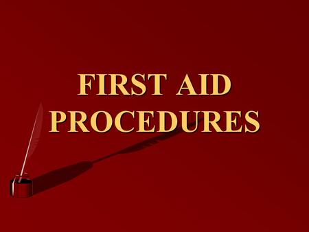 FIRST AID PROCEDURES FIRST AID DEFINED 2 )IMMEDIATE AND TEMPORARY CARE GIVEN TO THE VICTIM OF AN ACCIDENT OR SUDDEN ILLNESS )KEY WORDS )IMMEDIATE / TEMPORARY.