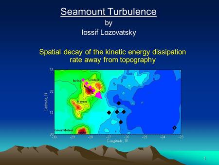 1 Seamount Turbulence by Iossif Lozovatsky Spatial decay of the kinetic energy dissipation rate away from topography.
