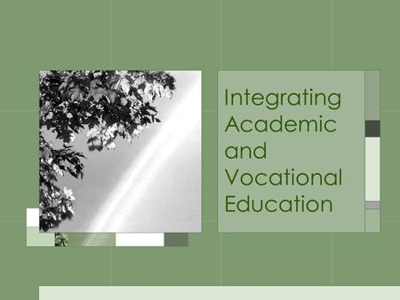 Integrating Academic and Vocational Education. What is Academic Integration? Blending CTE skills and competencies with academic standards to bring relevance.