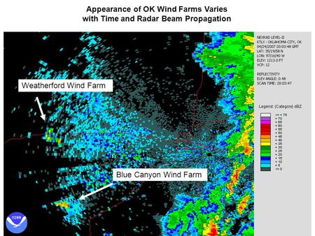Weatherford Wind Farm Blue Canyon Wind Farm Appearance of OK Wind Farms Varies with Time and Radar Beam Propagation.