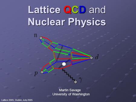 Lattice QCD and Nuclear Physics Martin Savage University of Washington Lattice 2005, Dublin, July 2005.