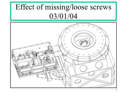 1 Effect of missing/loose screws 03/01/04. 2 Moment Load about E-W Axis-1 S N 20 lbs +/-5% Result of 20 lbs load:.005 inch flexure at point of application.