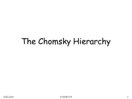 Fall 2004COMP 3351 The Chomsky Hierarchy. Fall 2004COMP 3352 Non-recursively enumerable Recursively-enumerable Recursive Context-sensitive Context-free.