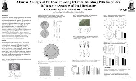 A Human Analogue of Rat Food Hoarding Behavior: Searching Path Kinematics Influence the Accuracy of Dead Reckoning S.N. Choudhry; M.M. Martin; D.G. Wallace*
