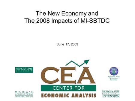 The New Economy and The 2008 Impacts of MI-SBTDC June 17, 2009.