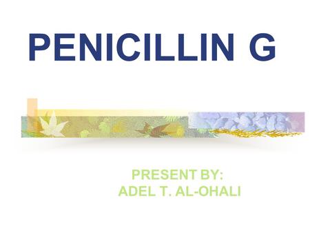 PENICILLIN G PRESENT BY: ADEL T. AL-OHALI. Introduction: Penicillin G is one of the natural penicillins. it discover at 1929 and did not use until 1941.