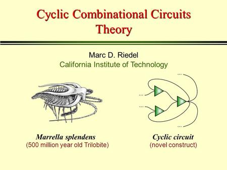 Cyclic Combinational Circuits Theory Marc D. Riedel California Institute of Technology Marrella splendensCyclic circuit (500 million year old Trilobite)(novel.