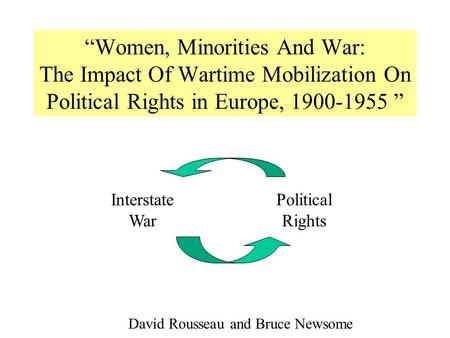 “Women, Minorities And War: The Impact Of Wartime Mobilization On Political Rights in Europe, 1900-1955 ” Interstate War Political Rights David Rousseau.